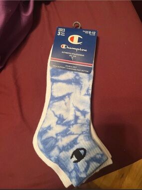 Champion Men’s Blue & White Tie-Dye Athletic Ankle Socks - 3 Pack